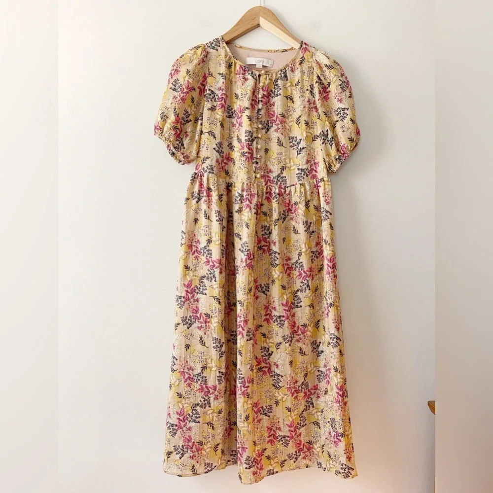 LOFT Floral Tiered Midi Dress XS | Cottagecore Boho Fairy Floral | Retail $89 - Picture 2 of 7